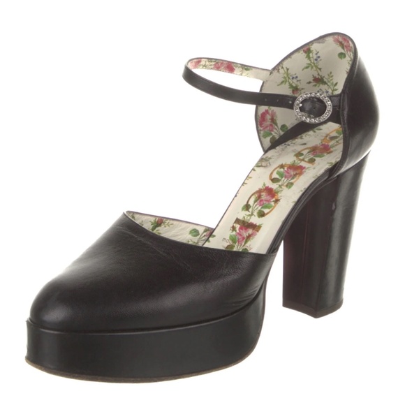 Gucci Shoes - Gucci Leather Floral Print D'Orsay Pumps